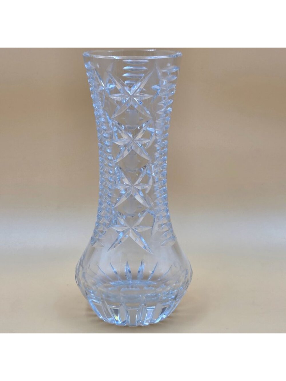 Vintage Criss Cross Cut Clear Glass Bud Vase Starburst Floral Display